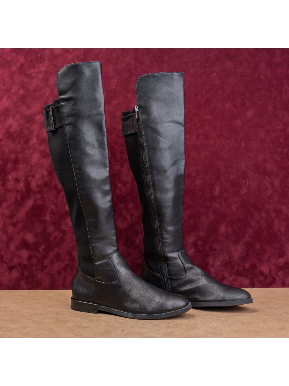 Calvin Klein Women Black Vegan Leather Zip OTK Fashion Riding Boots sz 7US EUR37